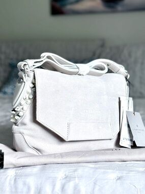 Liebeskind German Leather Hyena Grey Suede Studded Shoulder Bag RARE